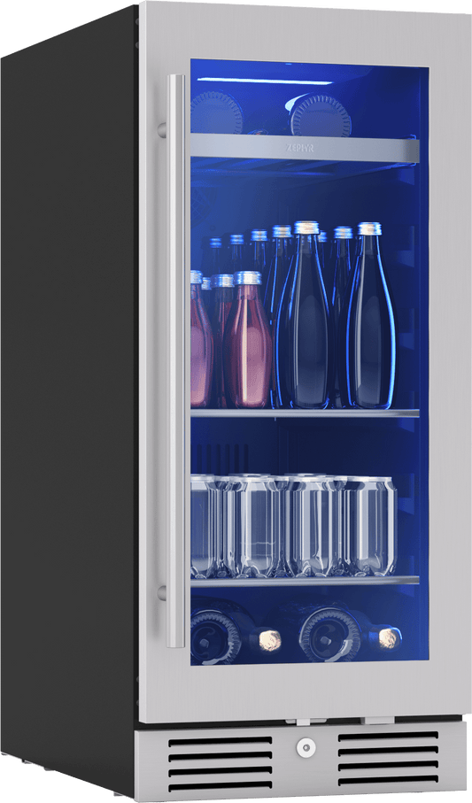 Zephyr PRB15C01CG Presrv Bev Cooler, 15in UC, SS+Gls, Rvs Door, 1Z