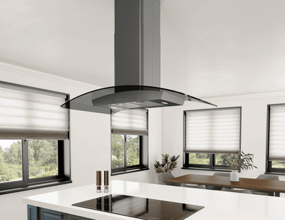 Zephyr ZREM90BBSGG Ravenna Island, 90cm, Black SS+Gray Glass, LED
