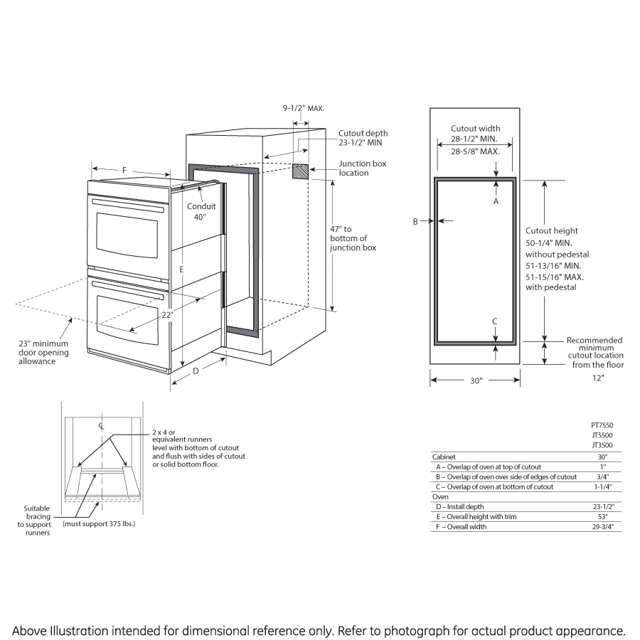 JT5500EJES GE® 30" Built-In Double Wall Oven with Convection