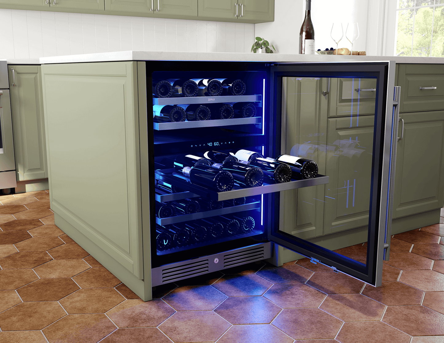 Zephyr PRW24C02CG Presrv Wine Cooler, 24in UC, SS+Gls, Rvs Door, 2Z