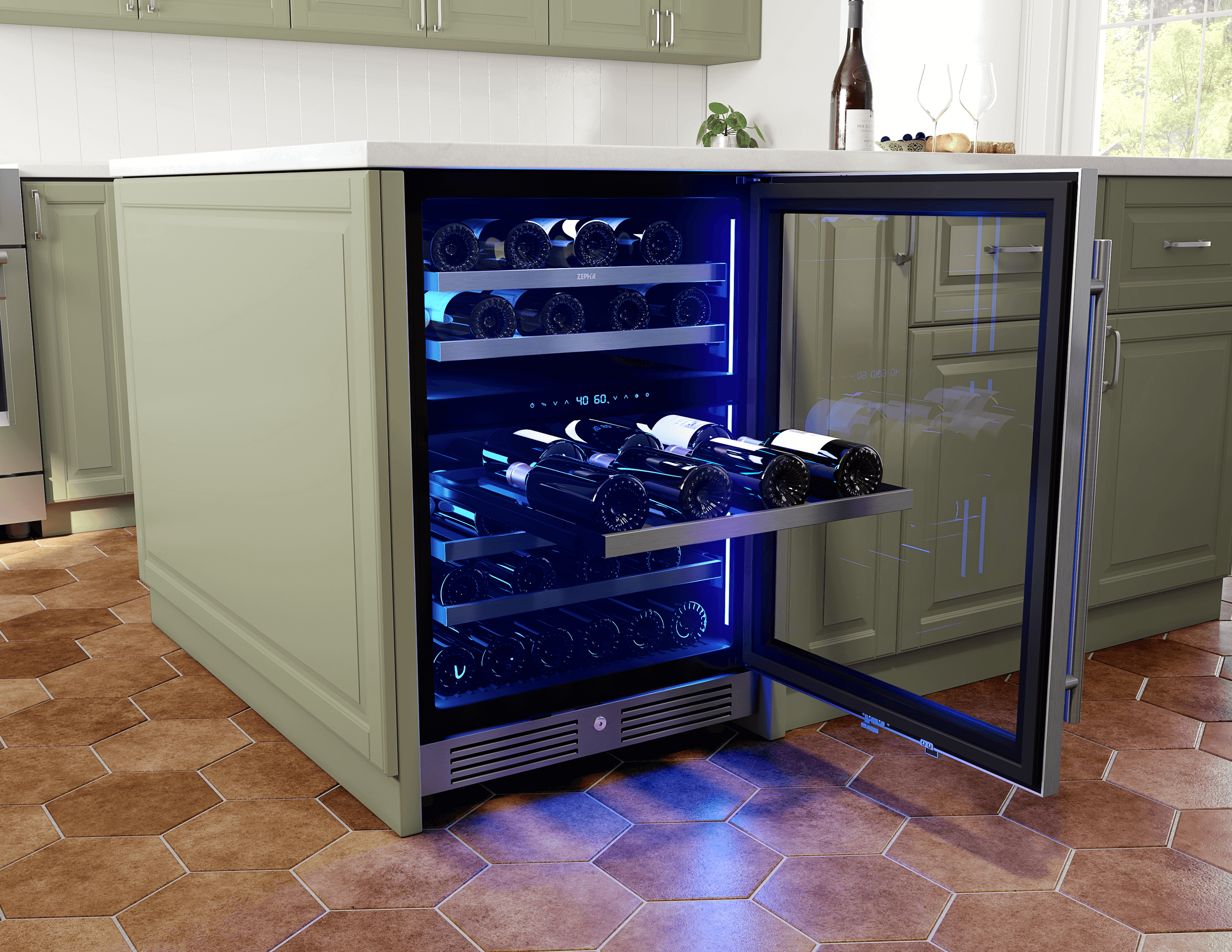 Zephyr PRW24C02CG Presrv Wine Cooler, 24in UC, SS+Gls, Rvs Door, 2Z