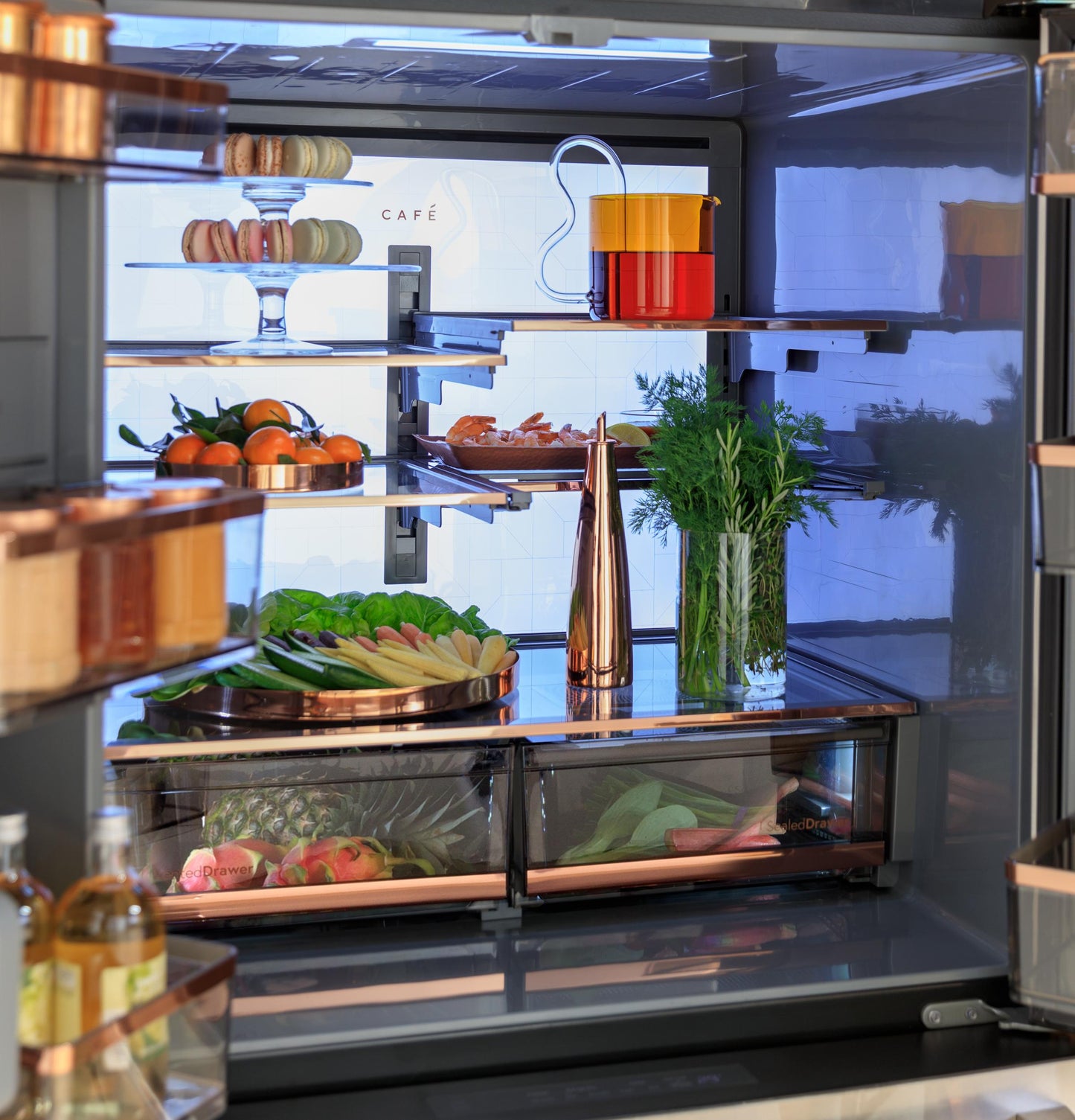 Cafe CJE23DM5WS5 CAF(EBACK)™ ENERGY STAR® 23.2 Cu. Ft. Smart Counter-Depth 4-Door French-Door Refrigerator in Platinum Glass With Dual-Dispense AutoFill Pitcher