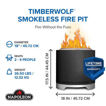 Napoleon Bbq NWFPMTIPHM Timberwolf Smokeless Fire Pit 18-inch, Matte Black , Wood, Matte/Matt Black