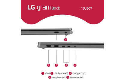 15U50TGARS2U1 LG gram Book 15.6 Inch, Thin and Lightweight Laptop, Windows 11 Home, Intel® Core™ i5-1334U, 8GB RAM, 512GB SSD, Titan Silver