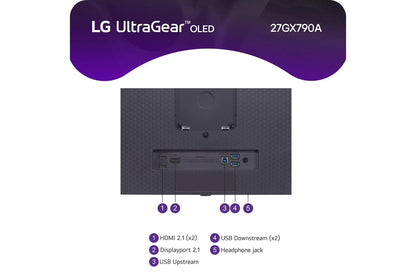Lg 27GX790AB 27 Inch UltraGear OLED QHD 1440P 480Hz 0.03ms G-Sync® Compatible DisplayPort 2.1 Gaming Monitor