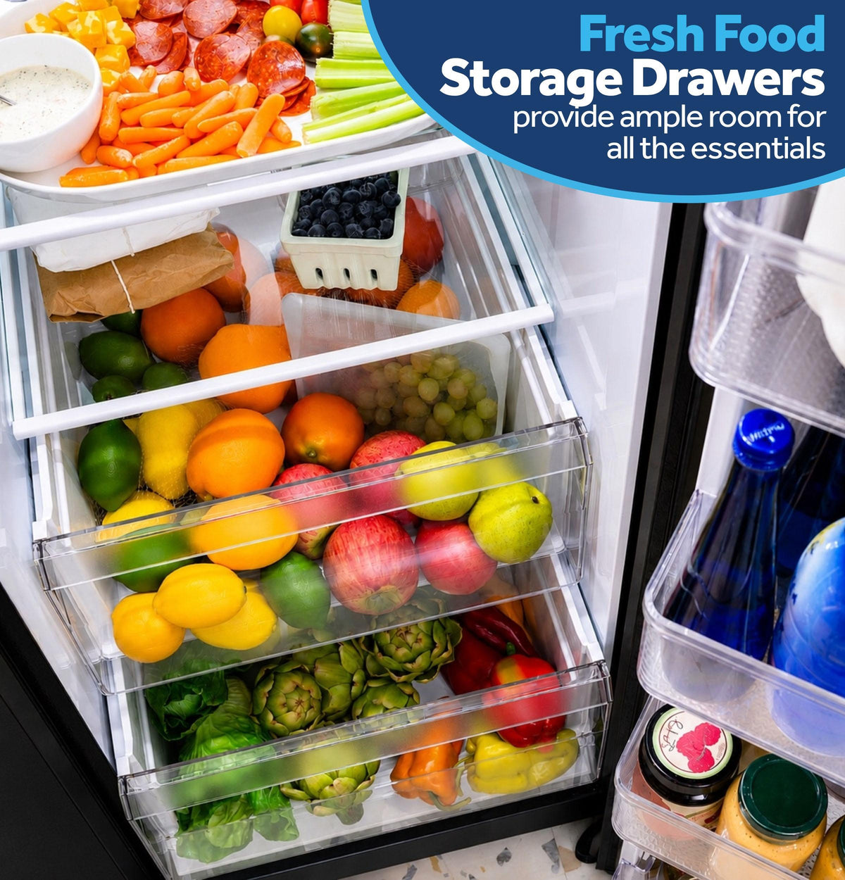 GZS24NGYBB GE® 23.6 Cu. Ft. Counter-Depth Side-By-Side Refrigerator with Extra Tall Dispenser and In-Door Icemaker