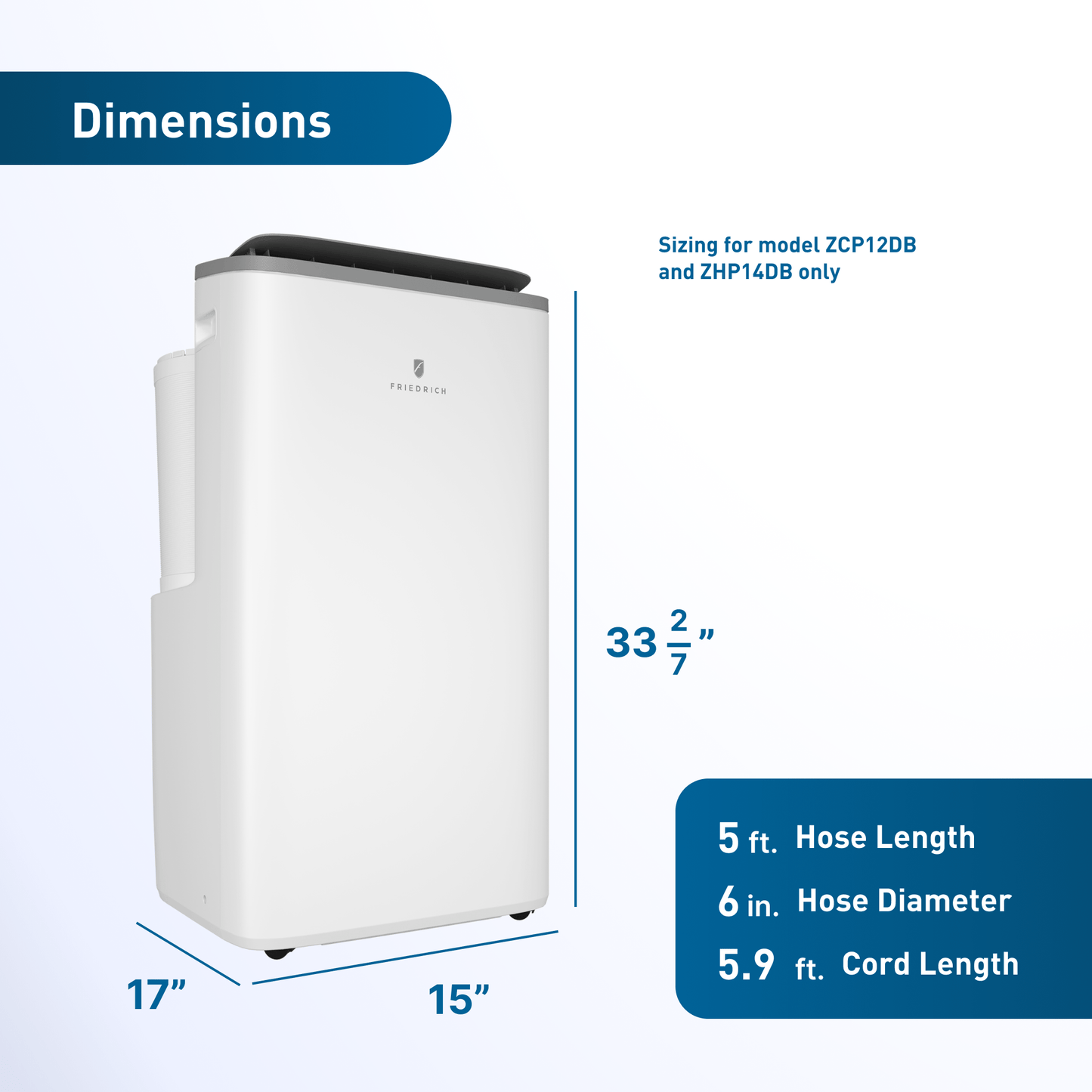 ZHV16DA Friedrich ZoneAire Premier Inverter Dual-Hose 16,000 BTU Smart Portable Air Conditioner with Heat Pump