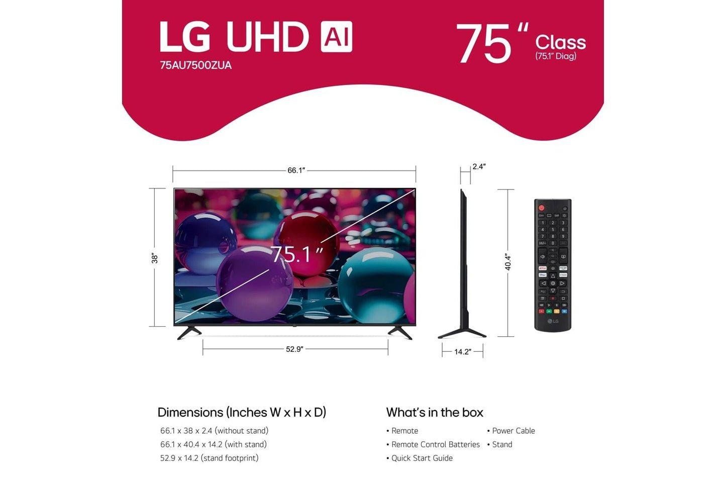 Lg 75UA7500ZUA 75 Inch Class LG UHD AI UA75 4K Smart TV 2025