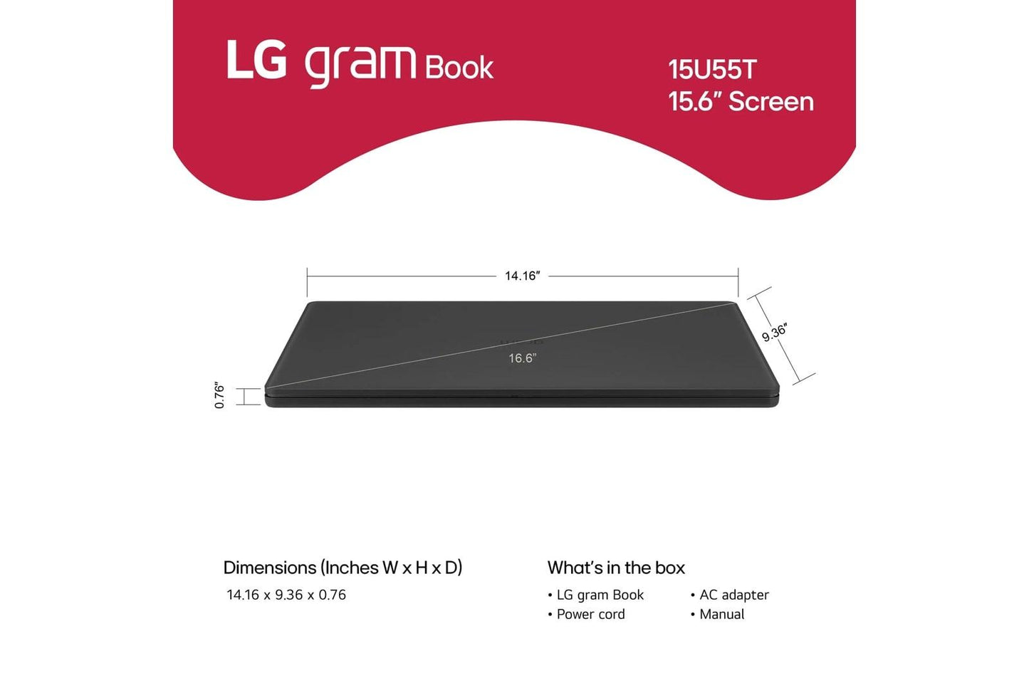 15U55THAAB4U1 LG gram Book 15.6 Inch Thin and Lightweight Laptop, Windows 11 Home, Intel® Core™ Ultra 7, 16GB RAM, 512GB SSD, Black