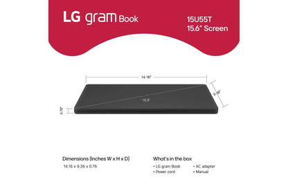 15U55THAAB4U1 LG gram Book 15.6 Inch Thin and Lightweight Laptop, Windows 11 Home, Intel® Core™ Ultra 7, 16GB RAM, 512GB SSD, Black