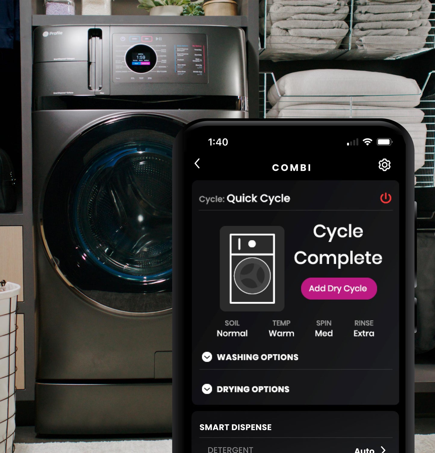 PFQ97HSPVDS GE Profile ENERGY STAR 4.8 cu. ft. Capacity UltraFast Combo with Ventless Inverter Heat Pump Technology Washer/Dryer