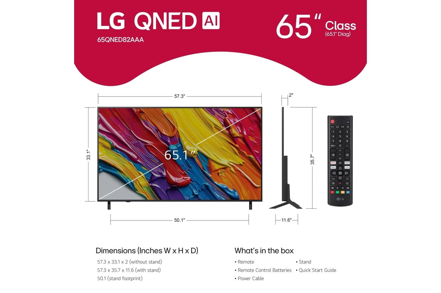 Lg 65QNED82AAA 65 Inch Class LG QNED AI QNED82A 4K Smart TV 2025