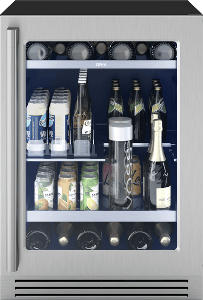 Zephyr PRPB24C01CG Presrv Pro Beverage Cooler, 24in Under Cabinet, SS+Glass, Reverse Door, 1 Zone