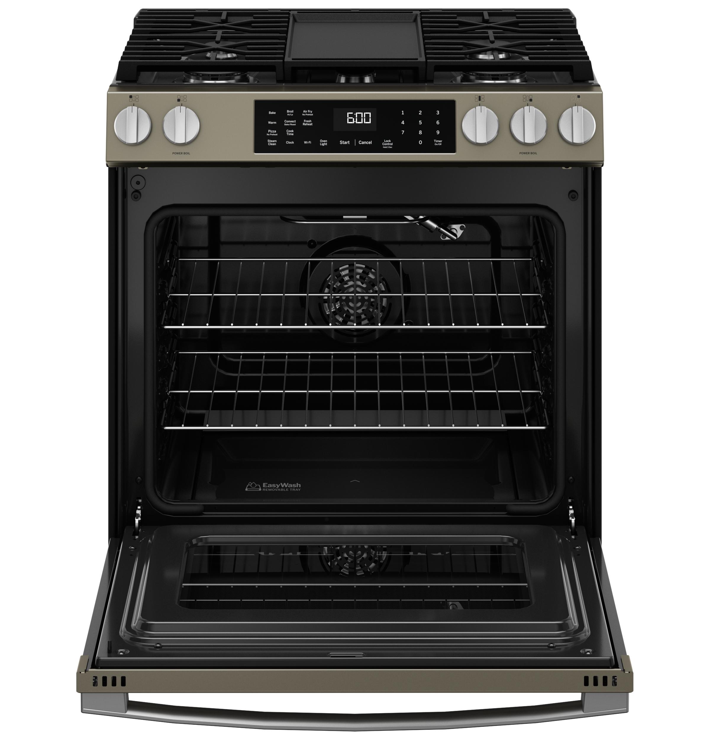 GGS600AVES GE® 30" Slide-In Front-Control Convection Gas Range with No Preheat Air Fry and EasyWash™ Oven Tray