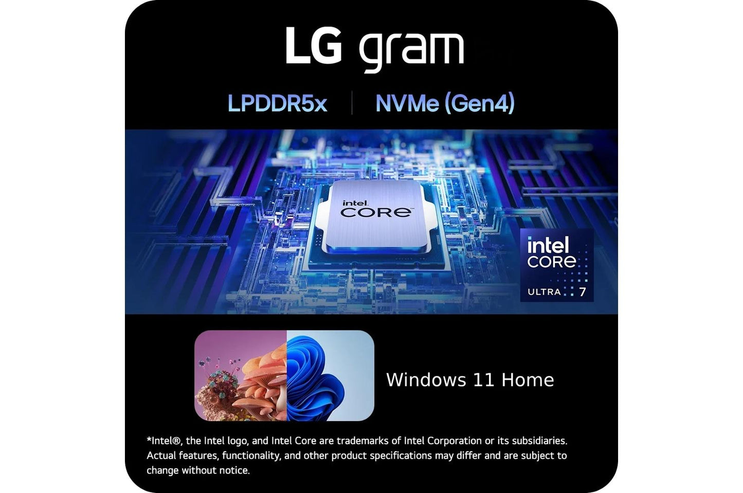 17Z90SGAAB6U1 LG gram 17 Inch Thin and Lightweight Laptop, Intel® Evo™ Edition - AI-enabled Intel® Core™ Ultra 7 processor, Windows 11 Home, 16GB RAM, 1TB SSD, Black