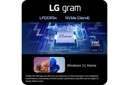 17Z90SGAAB6U1 LG gram 17 Inch Thin and Lightweight Laptop, Intel® Evo™ Edition - AI-enabled Intel® Core™ Ultra 7 processor, Windows 11 Home, 16GB RAM, 1TB SSD, Black