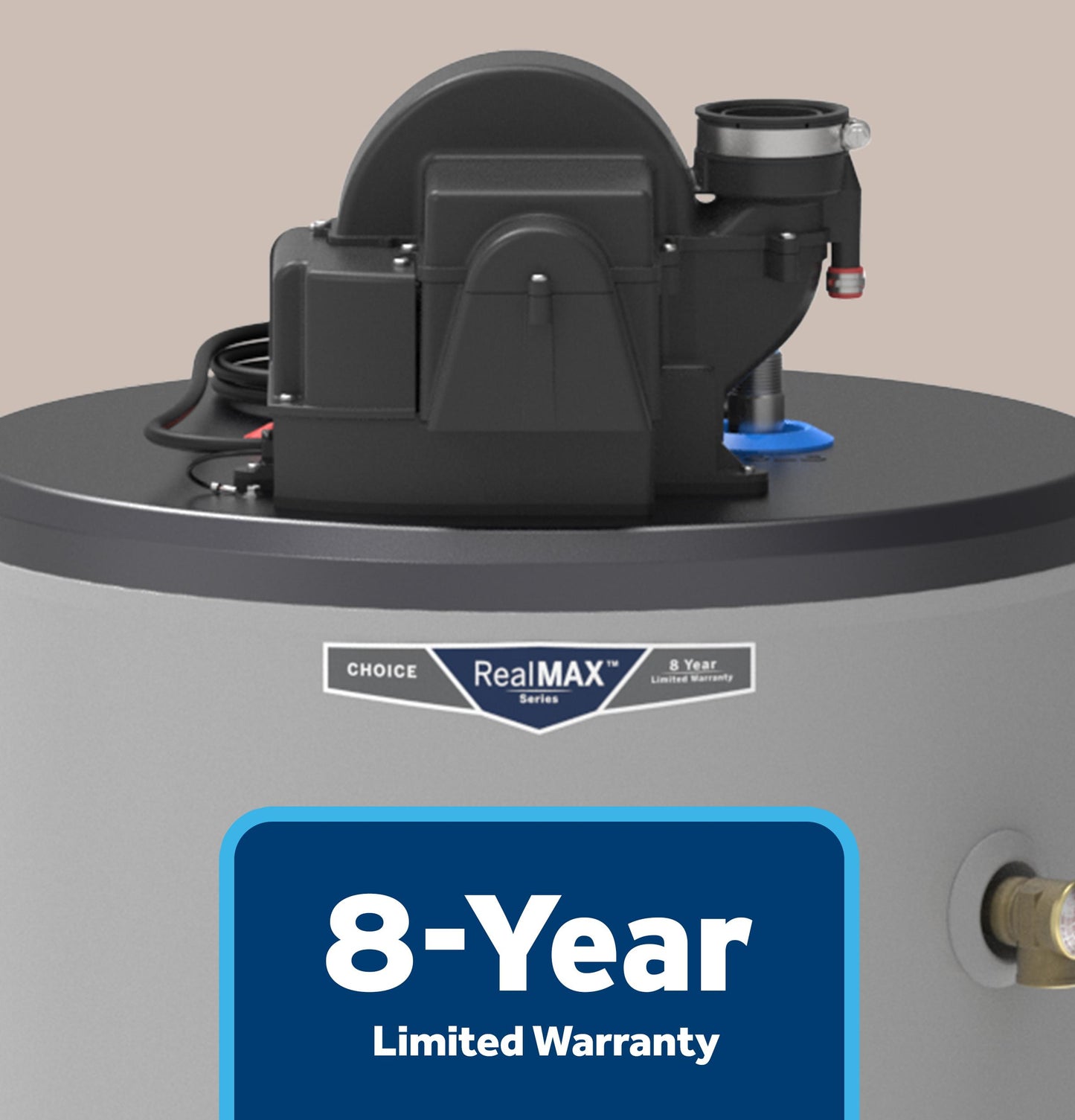 GG40T08AYV GE RealMAX Choice 40-Gallon Tall Natural Gas Power Vent Low-NOx Water Heater