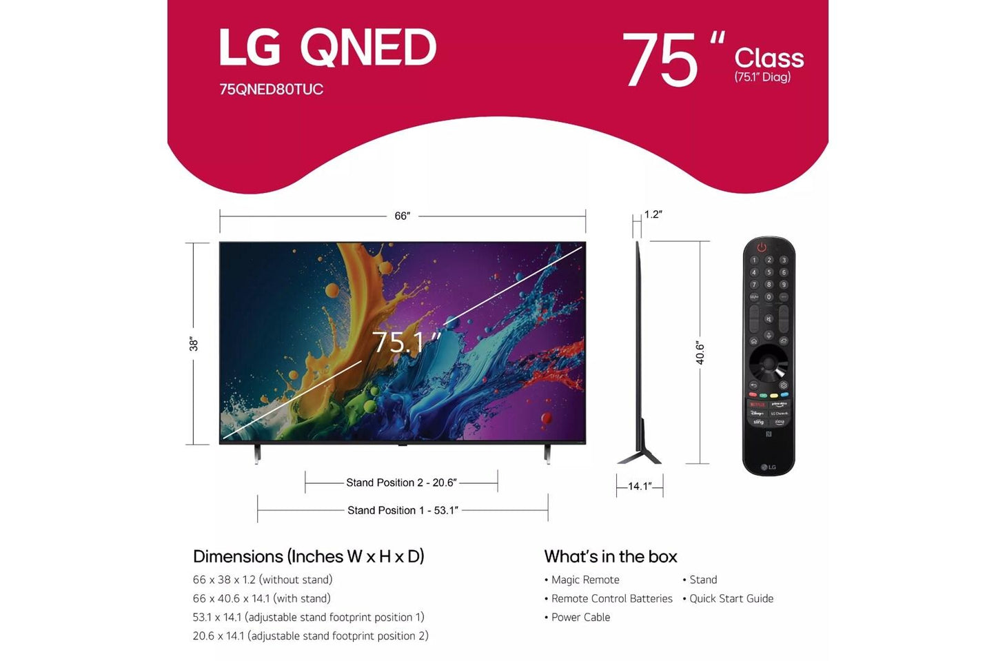 75QNED80TUC LG 75 Inch Class QNED80T Series 4K QNED TV with webOS 24