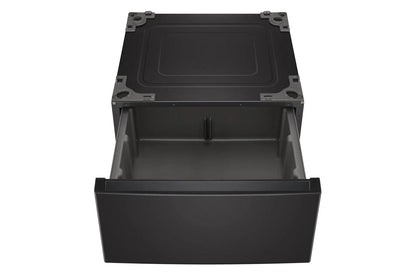 Lg WM6500HBADLHC5502BWD300CBWDP6B 5.0 cu. ft. Front Load Washer and 7.8 cu. ft. Heat Pump Ventless Dryer with pedestal washer and drawer in Black Steel