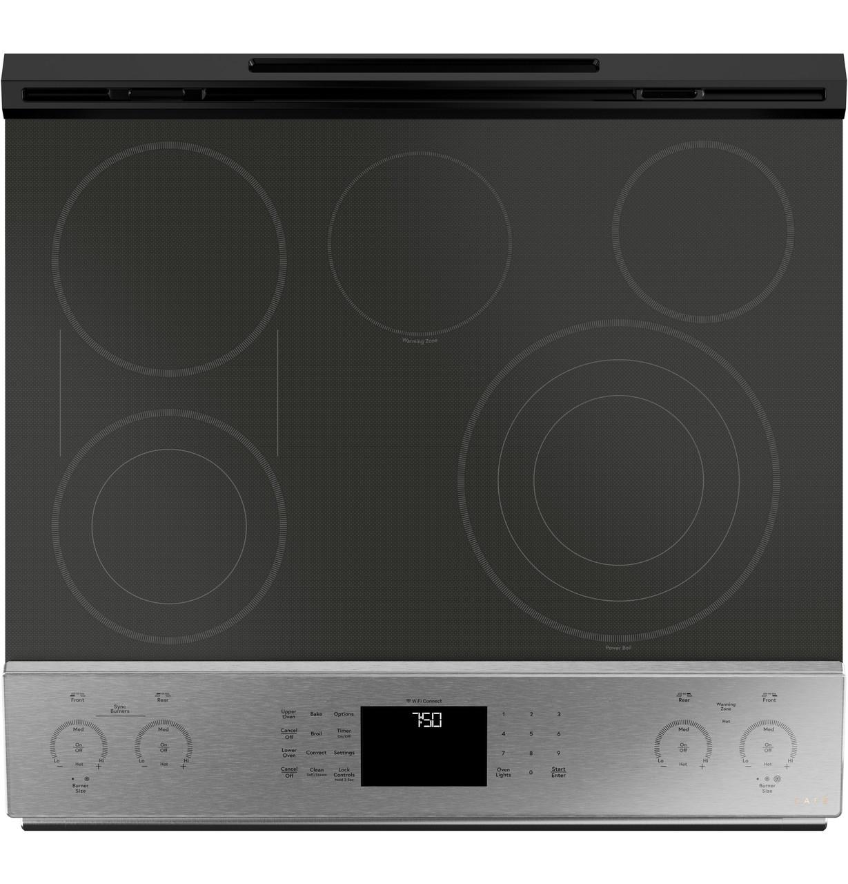 Caf(eback)™ 30" Smart Slide-In, Front-Control, Radiant and Convection Double-Oven Range in Platinum Glass