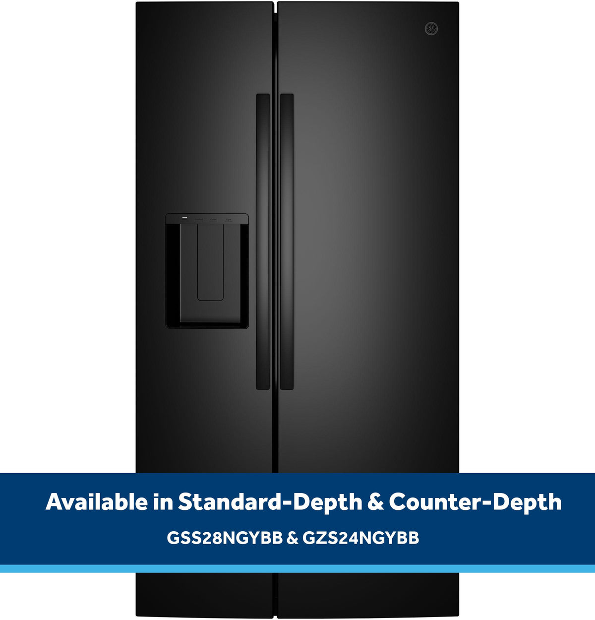 GZS24NGYBB GE® 23.6 Cu. Ft. Counter-Depth Side-By-Side Refrigerator with Extra Tall Dispenser and In-Door Icemaker
