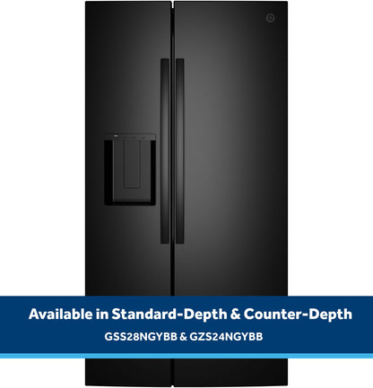 GZS24NGYBB GE® 23.6 Cu. Ft. Counter-Depth Side-By-Side Refrigerator with Extra Tall Dispenser and In-Door Icemaker