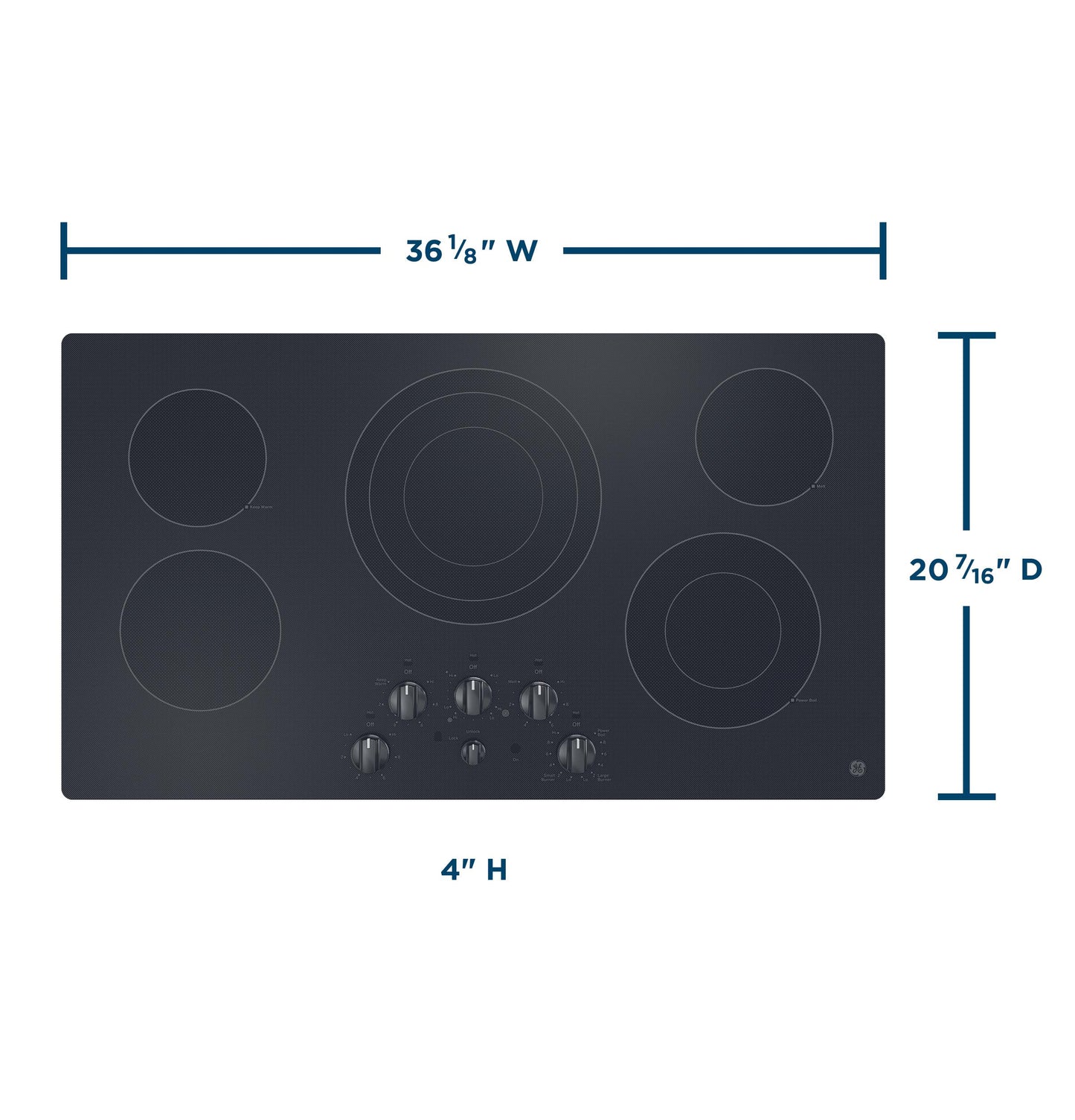 JEP5036DTBB GE® 36" Built-In Knob Control Electric Cooktop