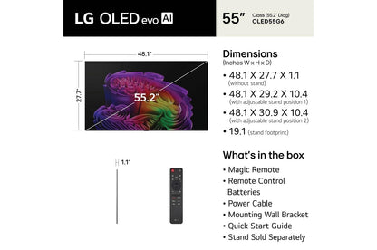 Lg OLED55G6WUA 55 Inch Class LG OLED evo AI G6 4K Smart TV 2026 with Supplied Flush Wall Mount