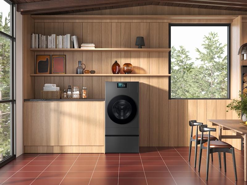 Samsung WE702NZ Bespoke AI Laundry Combo™ Pedestal with Storage Drawer in Dark Steel