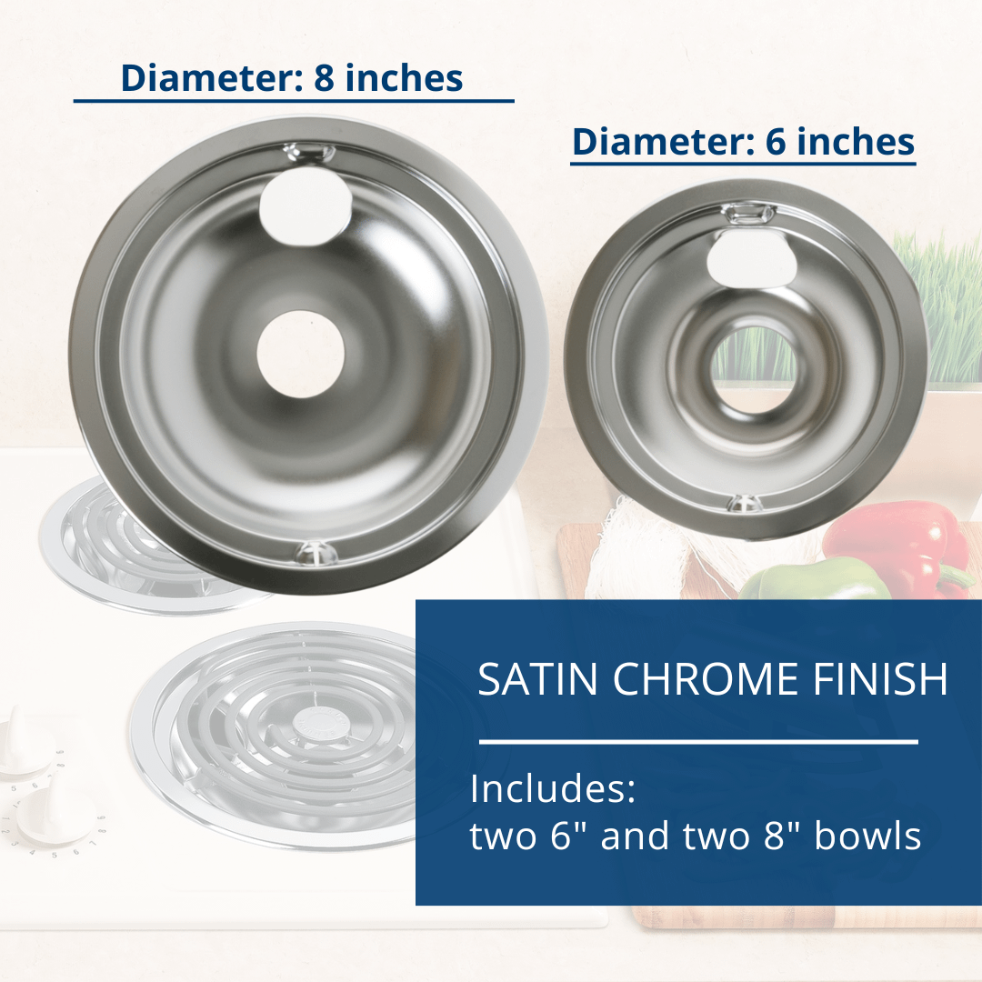 Ge Appliances GE68CA Range 4-Piece Drip Pan Set  6" & 8" Chrome Replacement Bowls