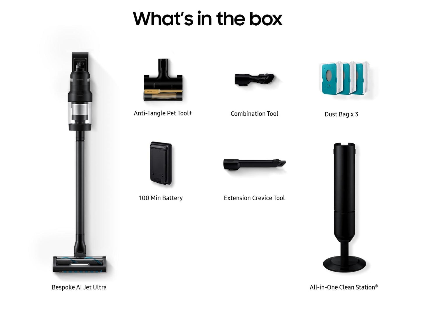 Samsung VS90F40DMK Bespoke AI Jet Stick Clean Station  AI Cleaning Mode 2.0  400AW Suction Power