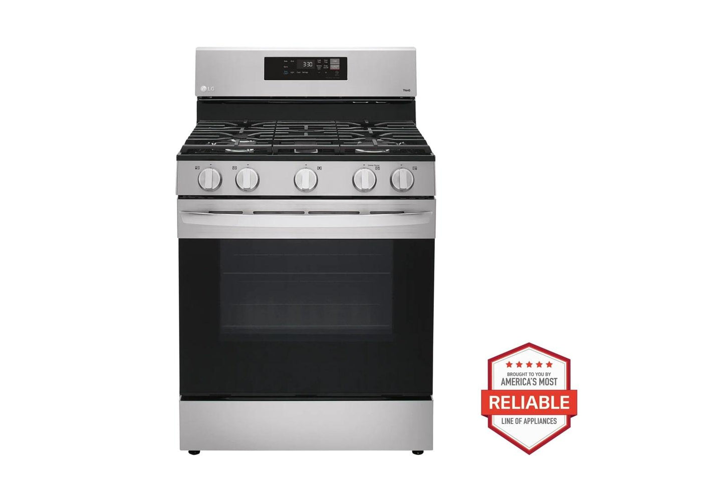 Lg LFCS22520SLRGL5821SMVEM1621YLDFN3432T 22 cu. ft. Standard-Depth French Door Refrigerator with Freestanding Gas Range, Front Control Dishwasher and Microwave Kitchen Package in Stainless Steel