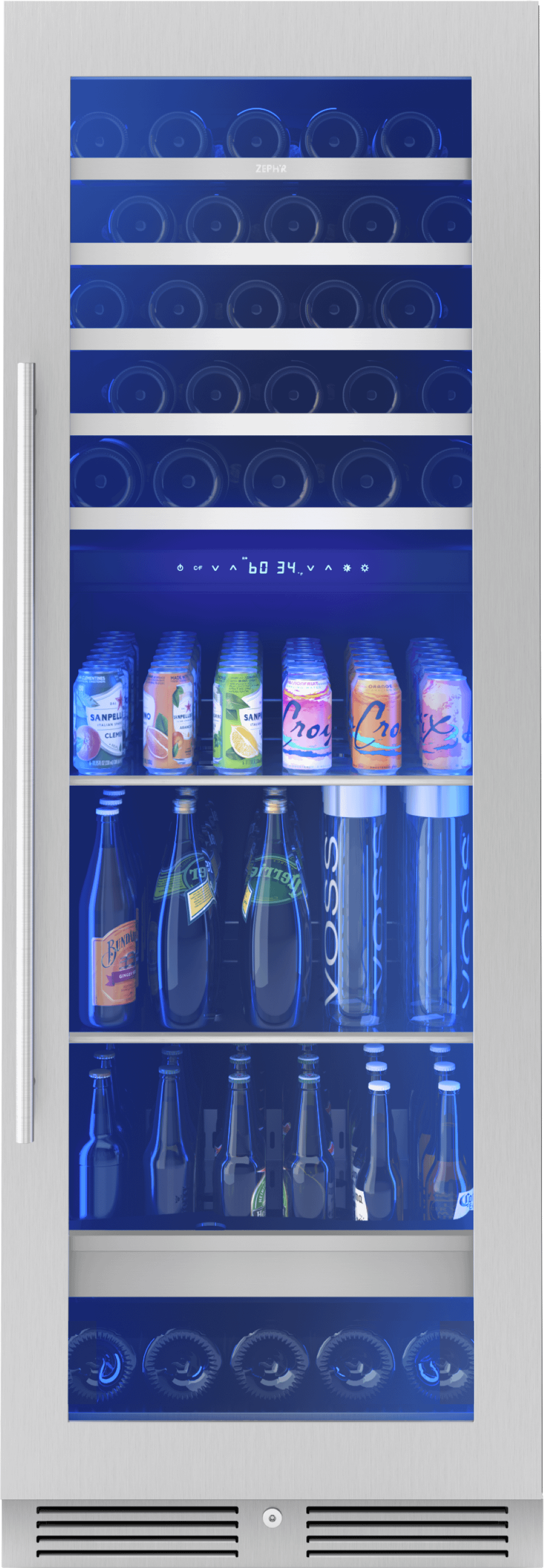 Zephyr PRWB24F02BG Presrv Wine and Beverage Cooler, 24in, Full Size, SS+Glass, Reversible Door, 2 Zones