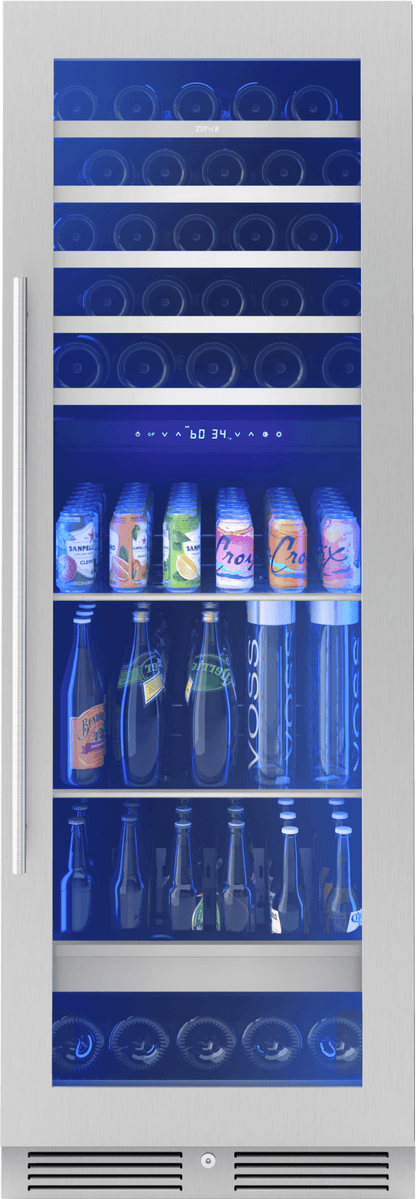 Zephyr PRWB24F02BG Presrv Wine and Beverage Cooler, 24in, Full Size, SS+Glass, Reversible Door, 2 Zones