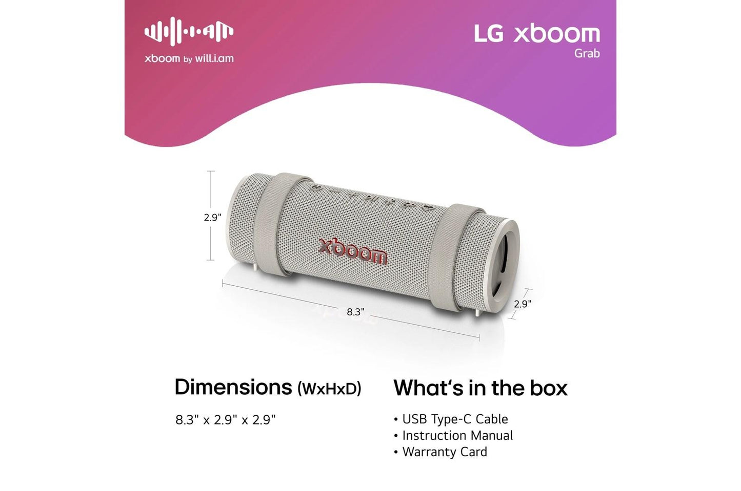 GRABAUSALWG LG xboom Grab by will.i.am  Bluetooth Speaker  xboom Signature Sound with IP67 Dust & Water Resistance and 20-hrs of Battery Life, Warm Grey