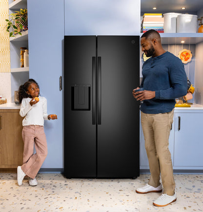 GZS24NGYBB GE® 23.6 Cu. Ft. Counter-Depth Side-By-Side Refrigerator with Extra Tall Dispenser and In-Door Icemaker
