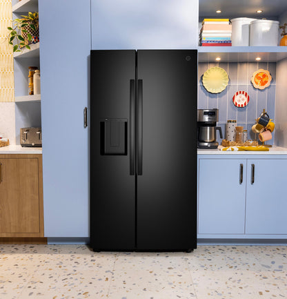 GZS24NGYBB GE® 23.6 Cu. Ft. Counter-Depth Side-By-Side Refrigerator with Extra Tall Dispenser and In-Door Icemaker