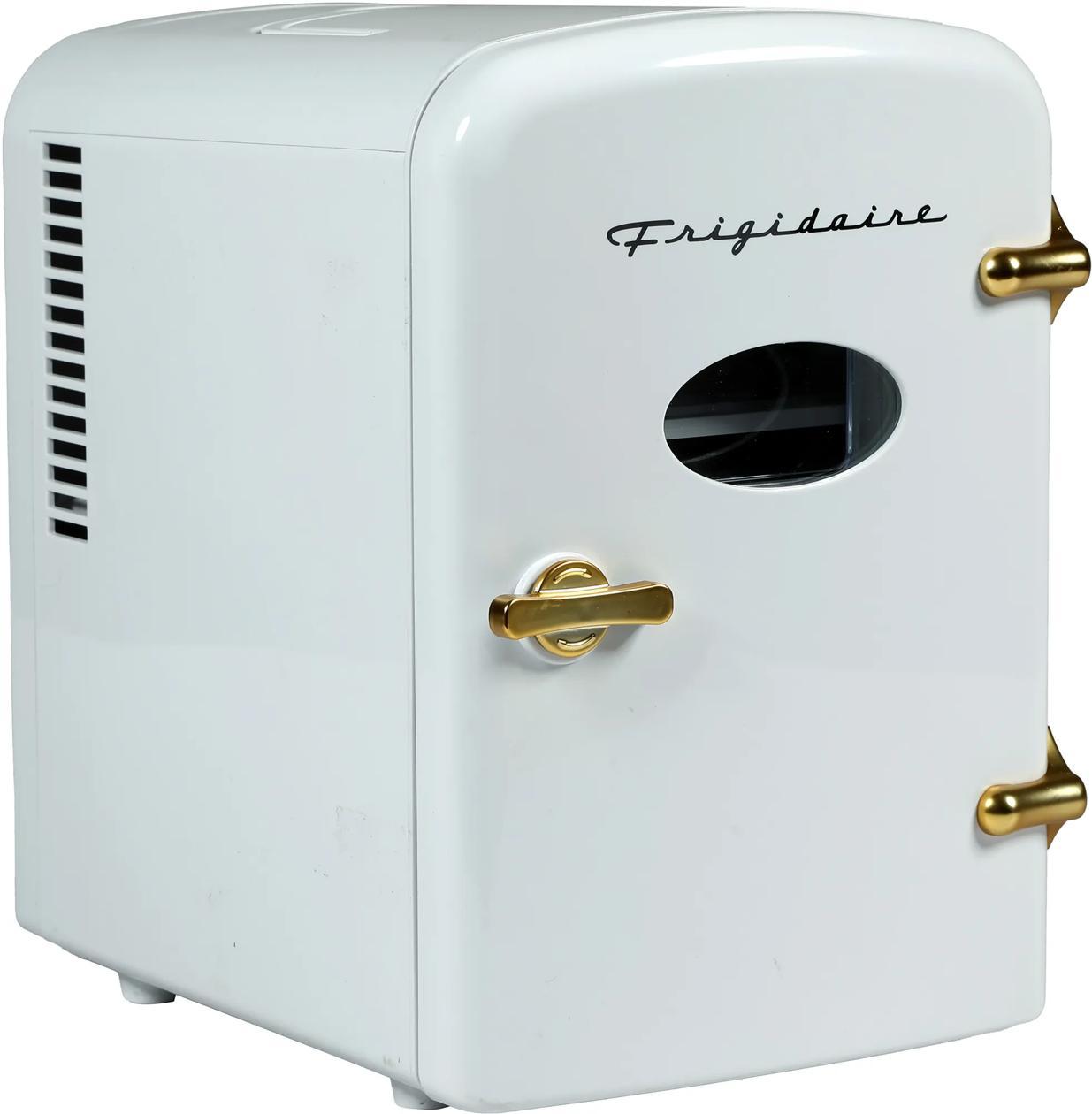 Frigidaire EFMIS161WGLD 9-Can Retro Mini Fridge Cooler - White and Gold