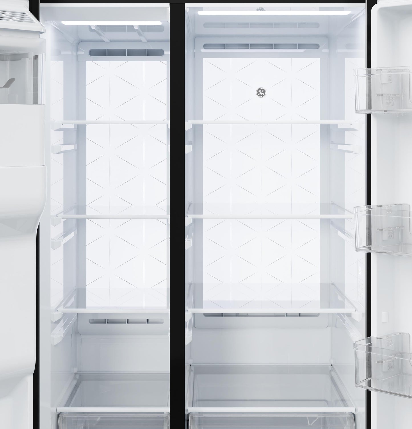 GZS24PYYFS GE® 23.5 Cu. Ft. Counter-Depth Side-By-Side Refrigerator with LED Light Walls and Extra Tall Dispenser