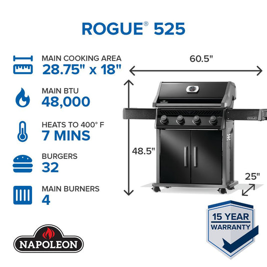 Napoleon Bbq R525NK2SS Rogue 525 Gas Grill , Natural Gas, Black