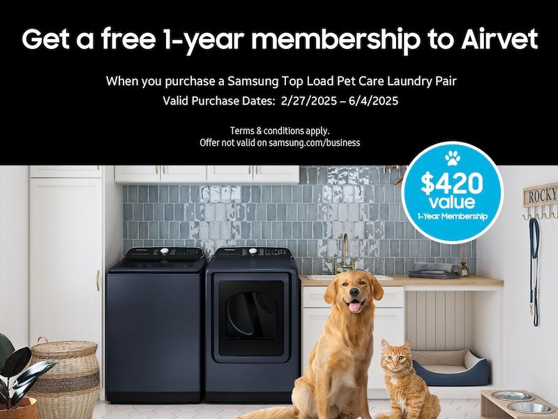 Samsung DVG54CG7150W 7.4 cu. ft. Smart Gas Dryer with Pet Care Dry and Steam Sanitize+ in White