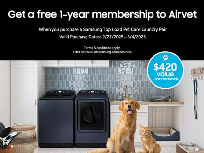 Samsung DVG54CG7150W 7.4 cu. ft. Smart Gas Dryer with Pet Care Dry and Steam Sanitize+ in White