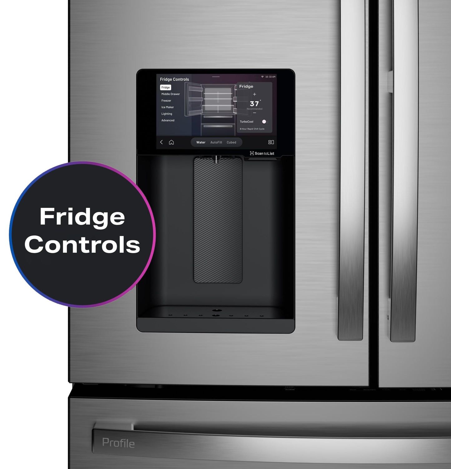 PVD28HYYFS GE Profile™ ENERGY STAR® 27.9 Cu. Ft. Smart 4-Door French-Door Refrigerator with Kitchen Assistant™