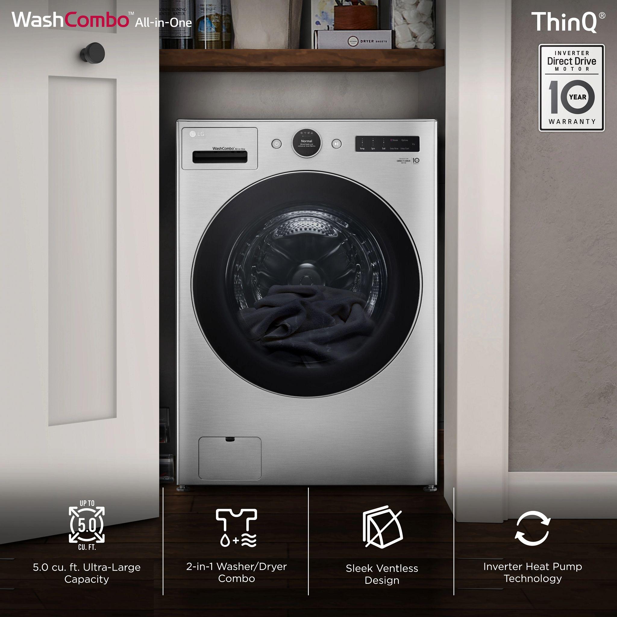 Lg Ventless Washer/Dryer Combo LG WashCombo™ All-in-One 5.0 cu. ft. Mega Capacity with Inverter HeatPump™ Technology and Direct Drive Motor