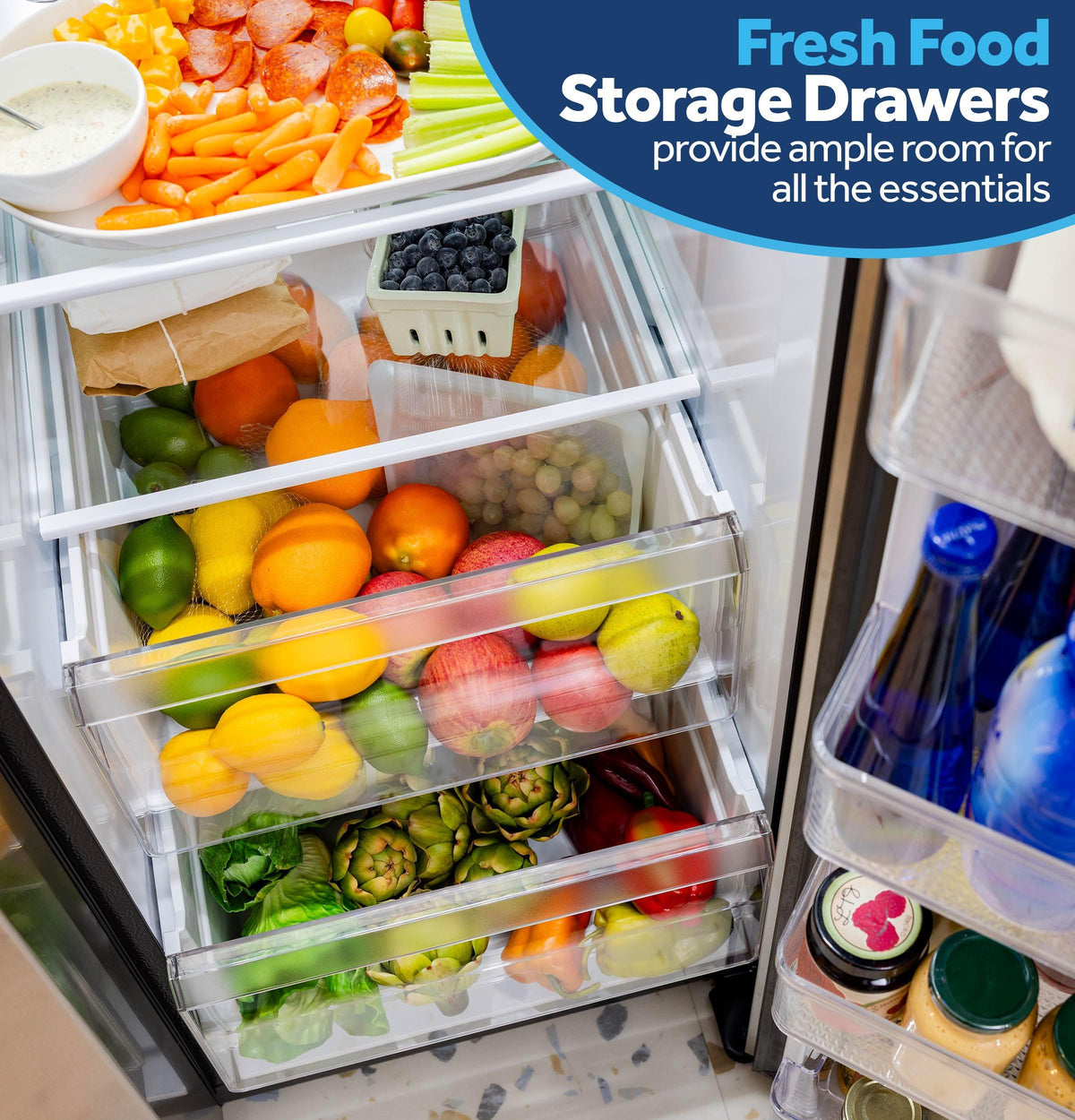 GKS24NYYFS GE® 24.2 Cu. Ft. Counter-Depth Side-By-Side Refrigerator with Internal Dispenser and In-Door Icemaker