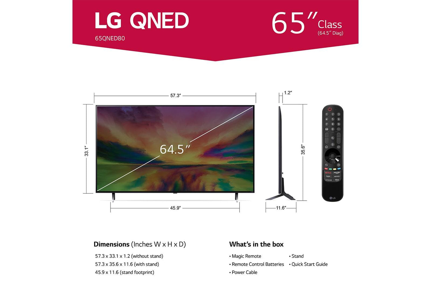 Lg 65QNED80URA 65 Inch Class TV LG URA Series QNED80 4K UHD TV