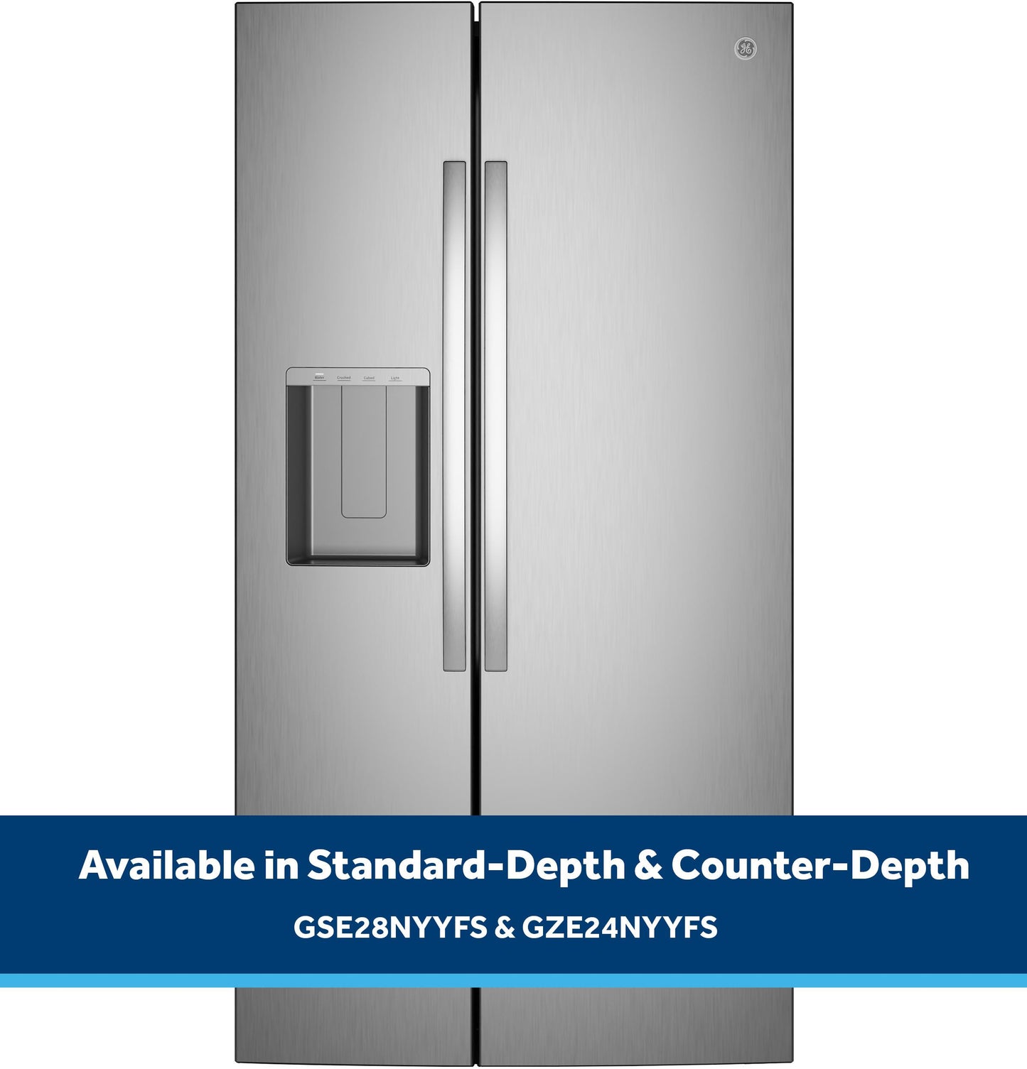 GZE24NYYFS GE® ENERGY STAR® 23.6 Cu. Ft. Counter-Depth Side-By-Side Refrigerator with Extra Tall Dispenser and In-Door Icemaker