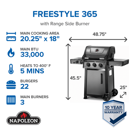 Napoleon Bbq F365DSBPGTECP Freestyle 365 SB with Range Side Burner , Propane, Graphite Grey