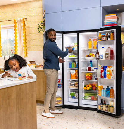 GZS24NGYBB GE® 23.6 Cu. Ft. Counter-Depth Side-By-Side Refrigerator with Extra Tall Dispenser and In-Door Icemaker