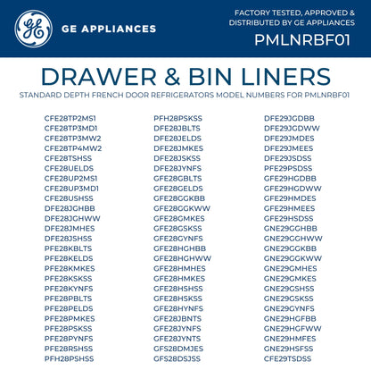 Ge Appliances PMLNRBF01 Drawer & Bin Liners with Microban® for Standard Depth Refrigerators